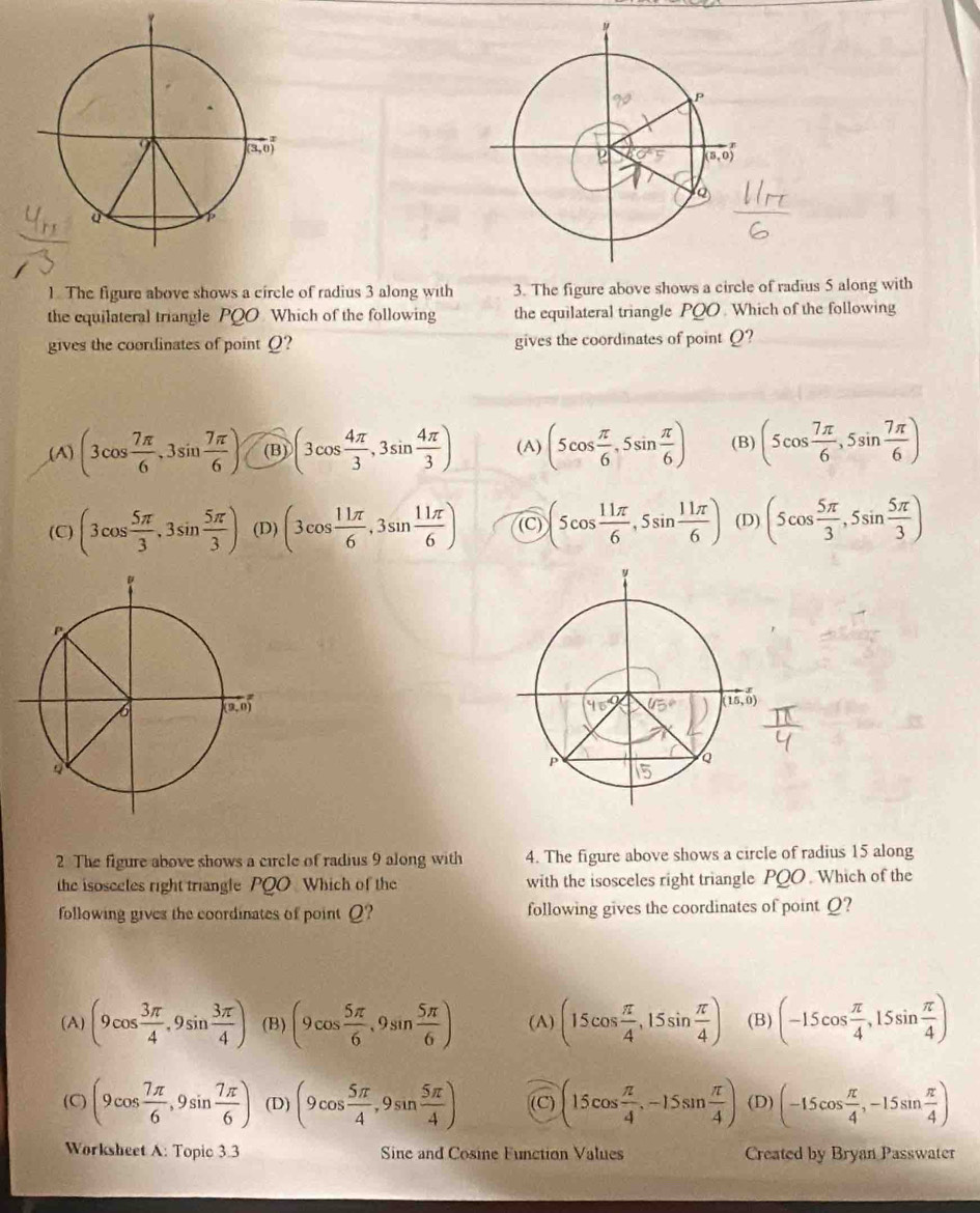 Solved: The figure above shows a circle of radius 3 along with 3. The ...