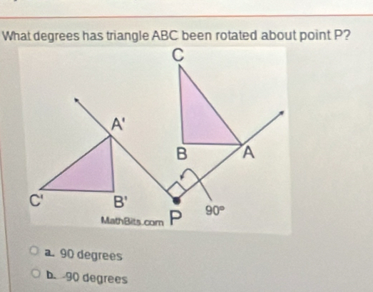 a. 90 degrees
b. -90 degrees