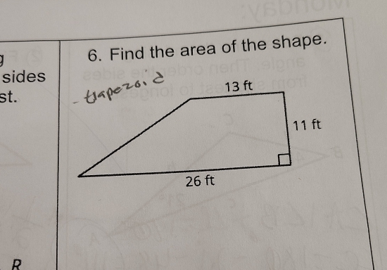 Find the area of the shape. 
sides 
st.
R