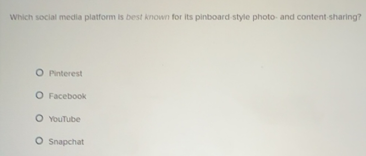 Solved: Which social media platform is best known for its pinboard ...