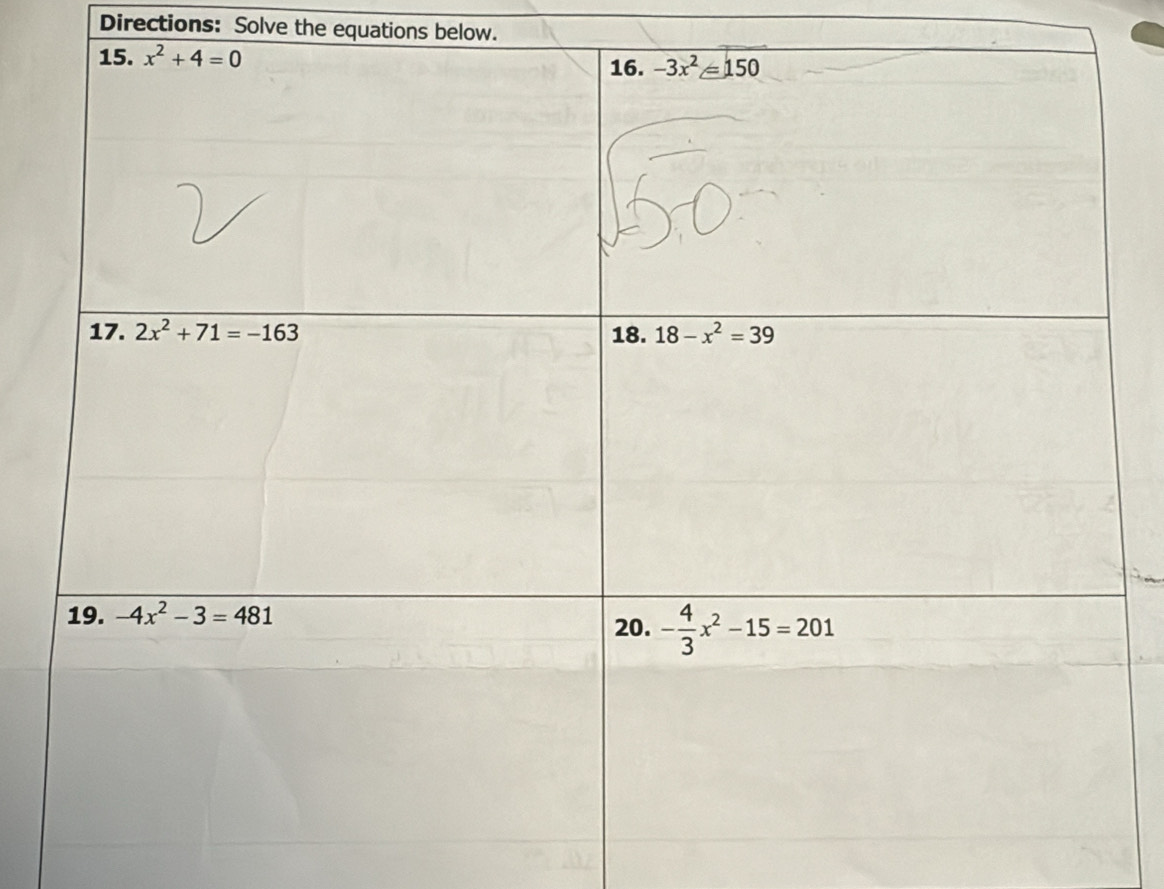 Directions: Solve the equations below.