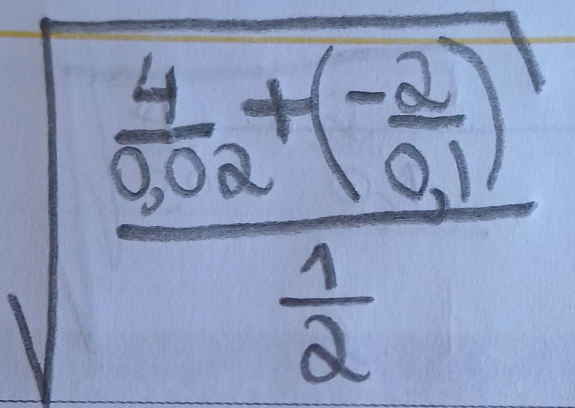 sqrt(frac frac 4)002+(- 2/0.1 ) 1/2 