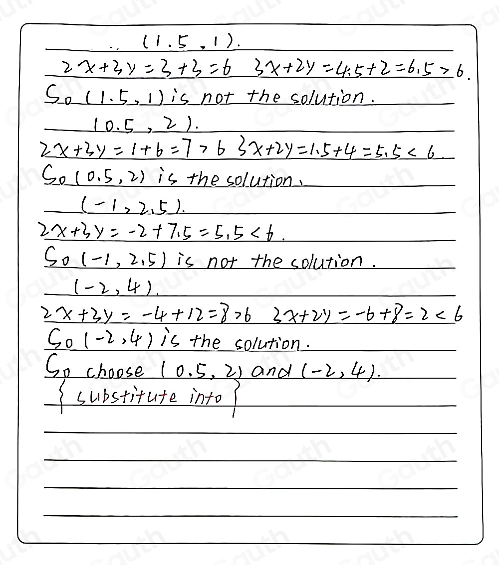 Solved: Identify any solutions to the system shown here. 2x+3y≥ 6 3x+2y ...
