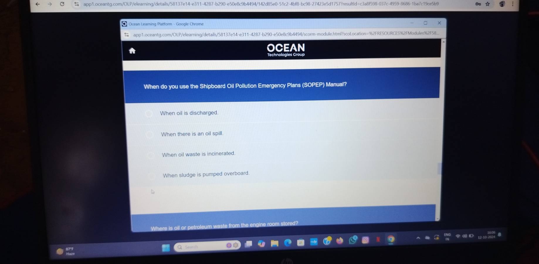 Solved: ☆ Ocean Learning Platform - Google Chrome app1.oceantg.com/OLP ...
