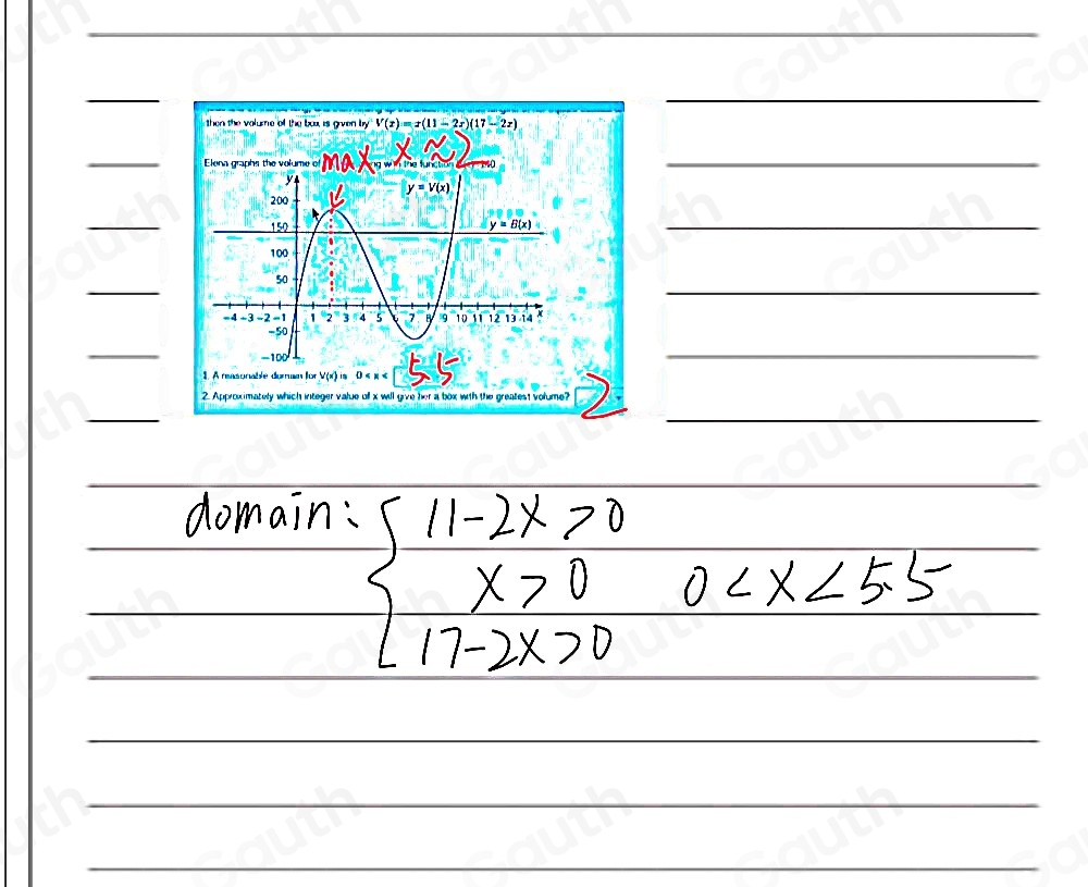 then the volume of the box is given by V(x)=x(11-2x)(17-2x)