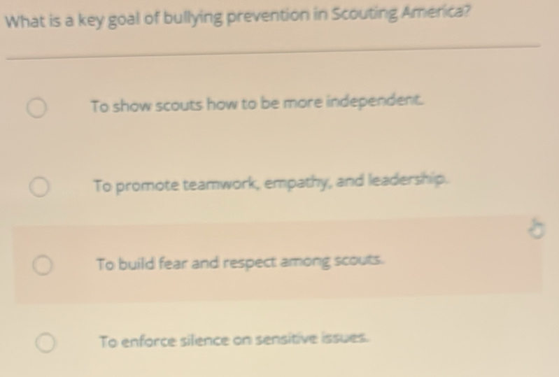 Solved: What is a key goal of bullying prevention in Scouting America ...