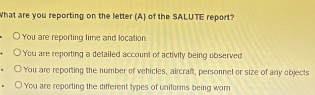 Solved: What are you reporting on the letter (A) of the SALUTE report ...