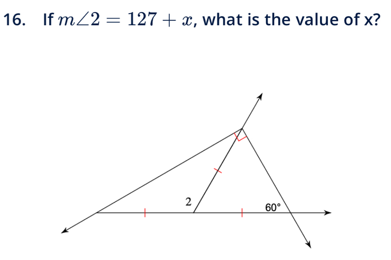 If m∠ 2=127+x , what is the value of x?