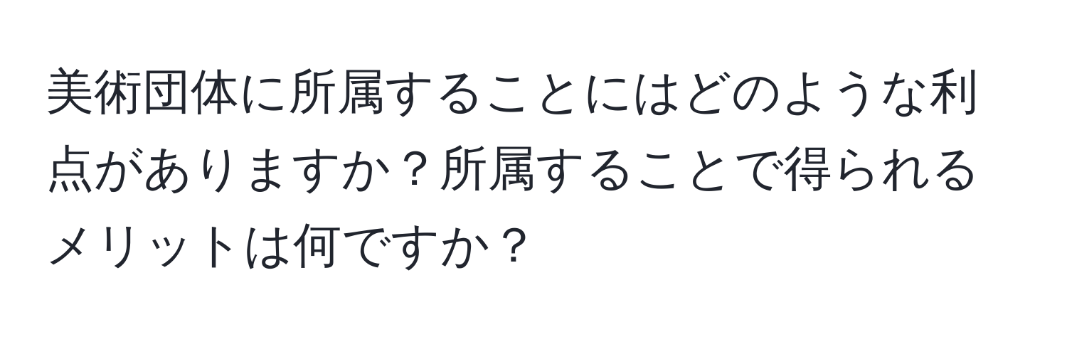 美術団体に所属することにはどのような利点がありますか？所属することで得られるメリットは何ですか？