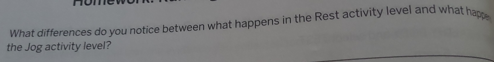 What differences do you notice between what happens in the Rest activity level and what happe 
the Jog activity level?