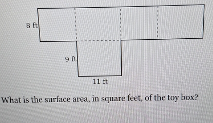 What is the surface area, in square feet, of the toy box?