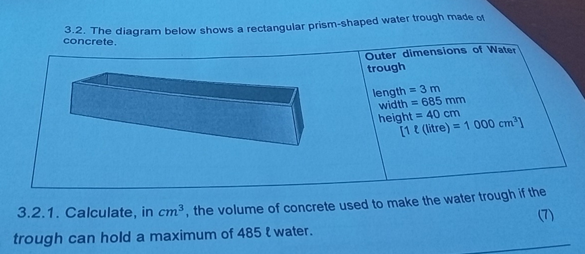 Solved: The diagram below shows a rectangular prism-shaped water trough ...