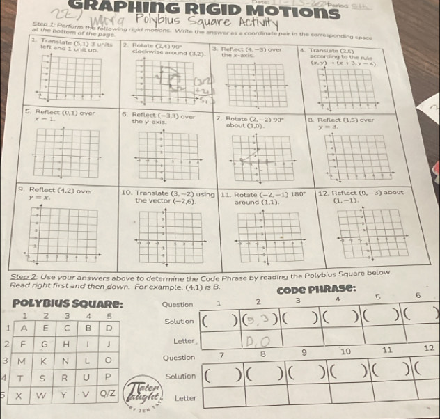 Solved: Dato Graphing Rigid Motions Polybius Square Activity Step. 1 ...
