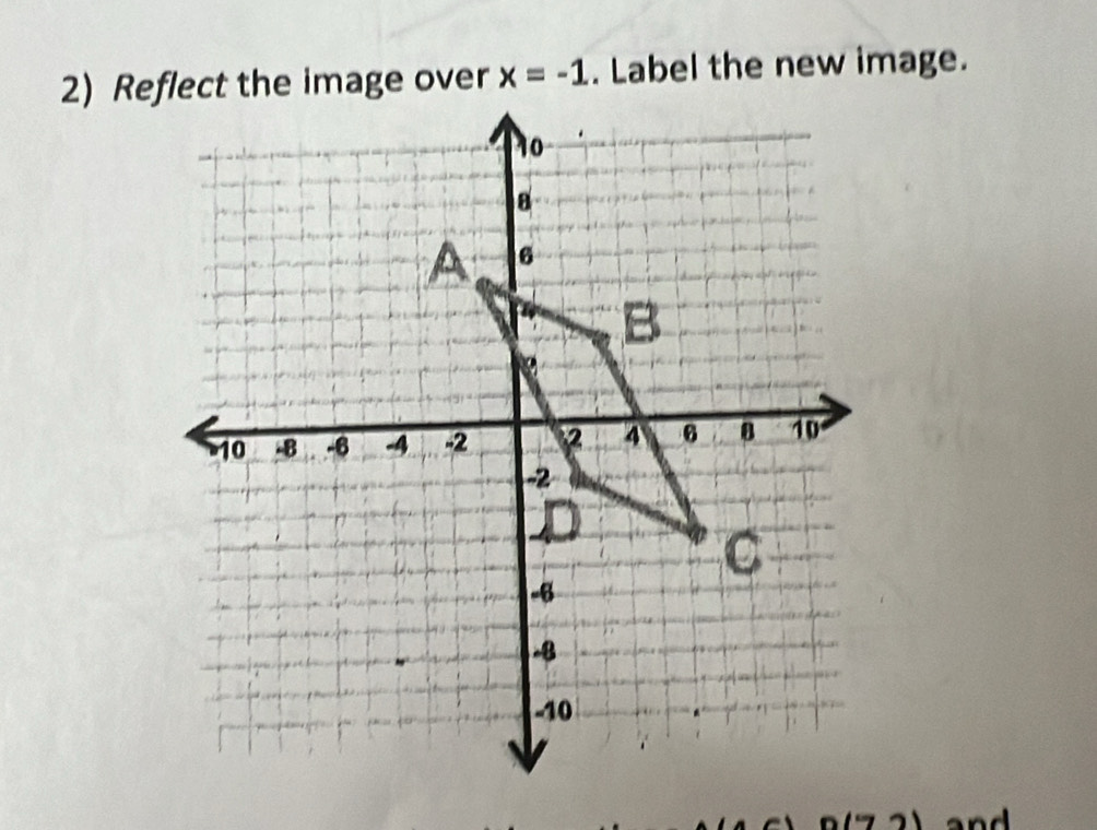 x=-1. Label the new image. 
and