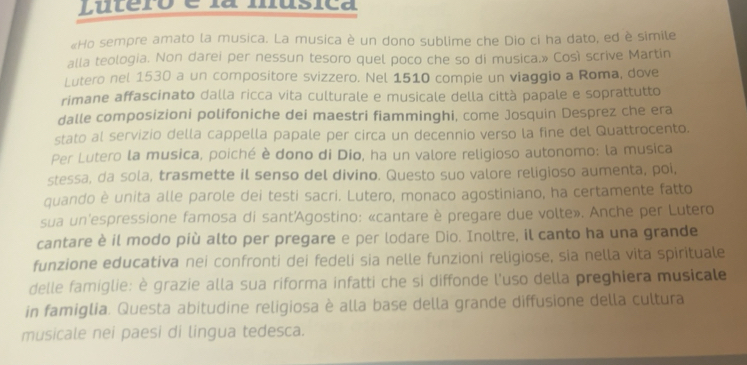 Risolto:Lutero e la musica «Ho sempre amato la musica. La musica è un ...