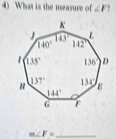 What is the measure of ∠ F.
m∠ F= _