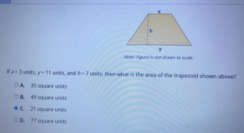 Solved: Note: Figure is not drawn to scale. if x=3 units, y=11 units ...