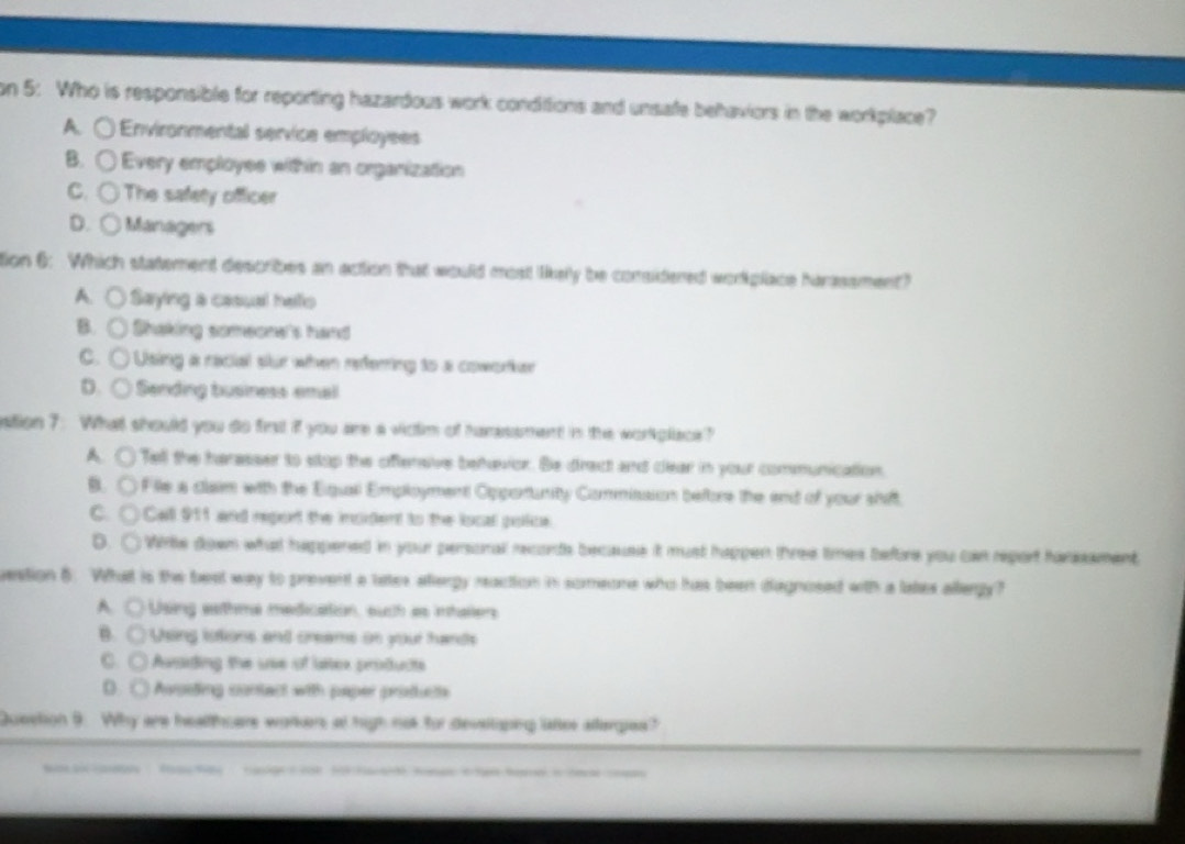 Solved: on 5: Who is responsible for reporting hazardous work ...