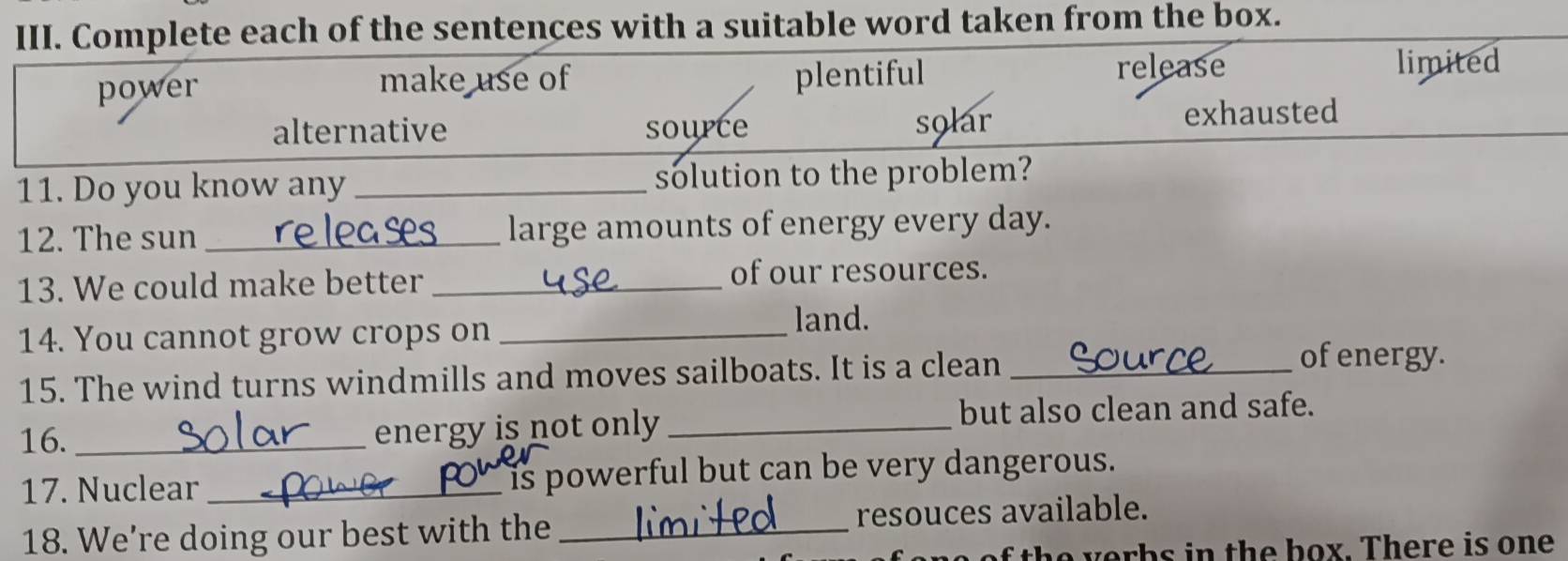 Gelöst:Complete each of the sentences with a suitable word taken from ...