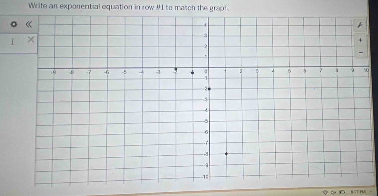 Write an exponential equation in row #1 to match the graph. 
a 
I 
0 
Q× D 5:17 PM +