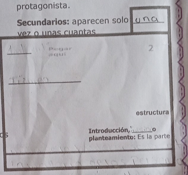 protagonista. 
Secundarios: aparecen solo_ 
vez o unas cuantas 
_ 
_ 
estructura 
Introducción,_ o 
as 
planteamiento: Es la parte