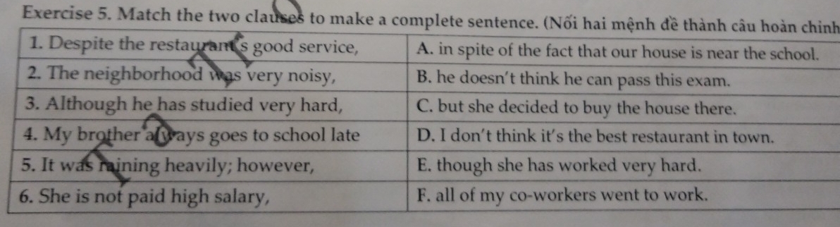 Match the two clauses to make a complete sentence. (Nối hai mệnh đh