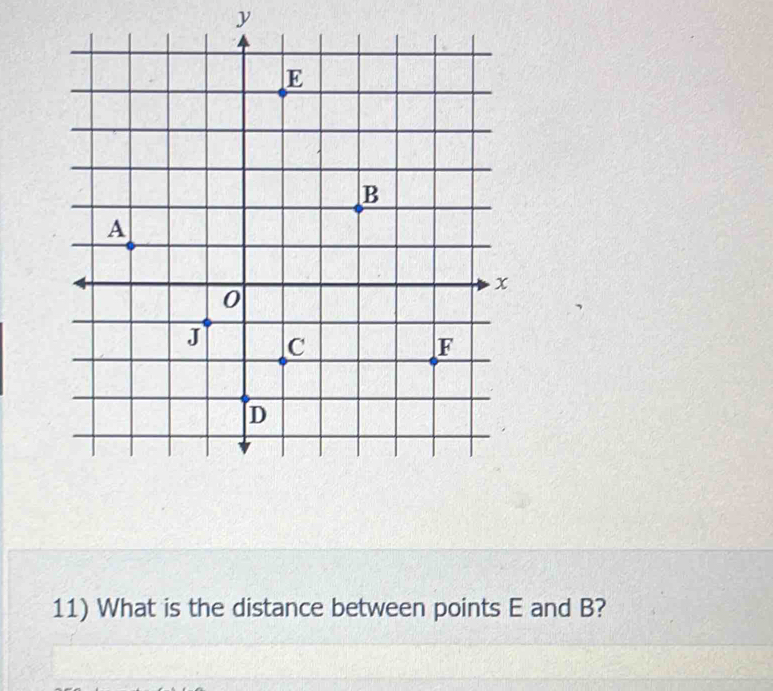 y
11) What is the distance between points E and B?