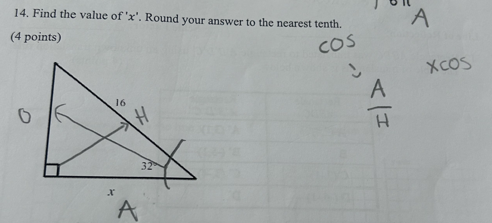 Find the value of 'x'. Round your answer to the nearest tenth.
(4 points)