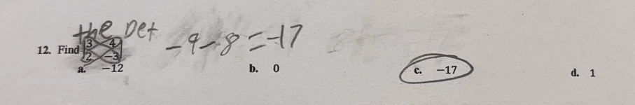 Find  3/2 -frac -3
c.
a. -12 b. 0 -17 d. 1