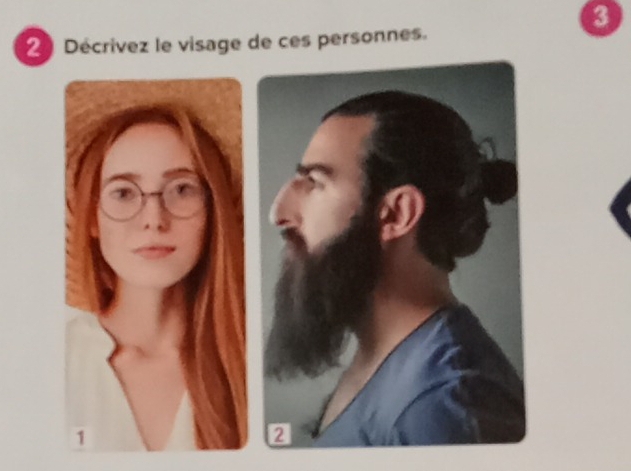 3 
2 Décrívez le visage de ces personnes.