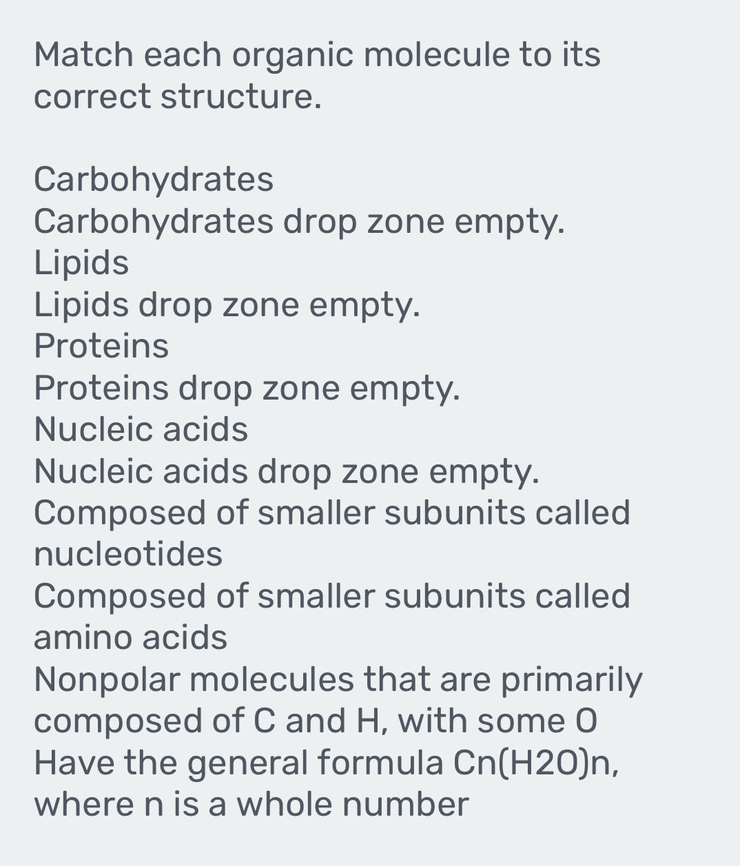 Solved: Match each organic molecule to its correct structure ...