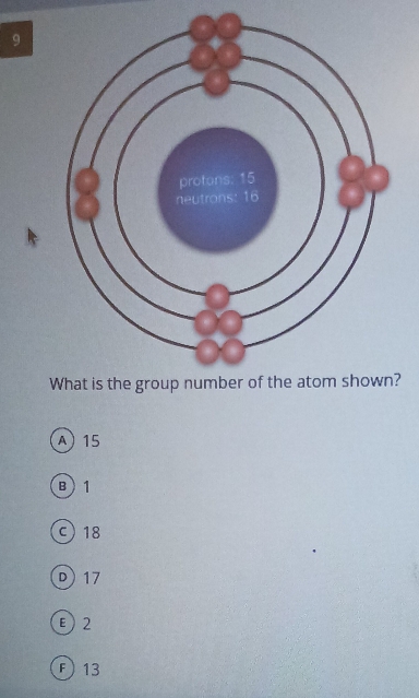 9
?
A 15
B 1
C) 18
D) 17
E 2
F) 13