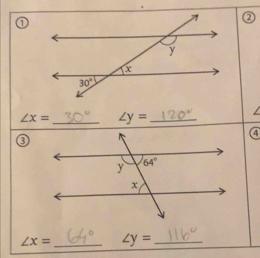 ①
②
∠ x=
_ ∠ y= _
4
0
∠ x= _
_ ∠ y=