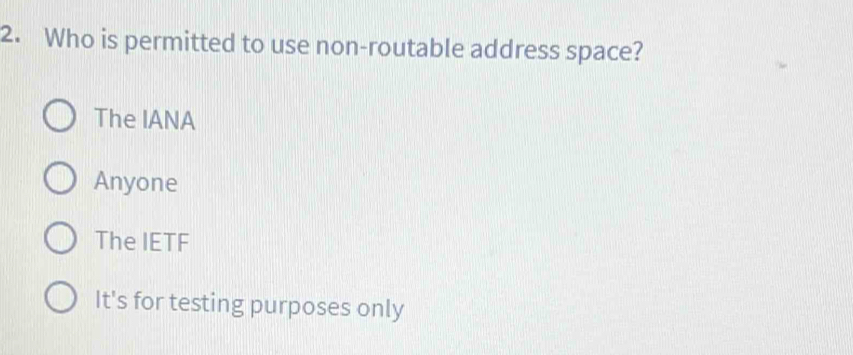 Solved: Who is permitted to use non-routable address space? The IANA ...