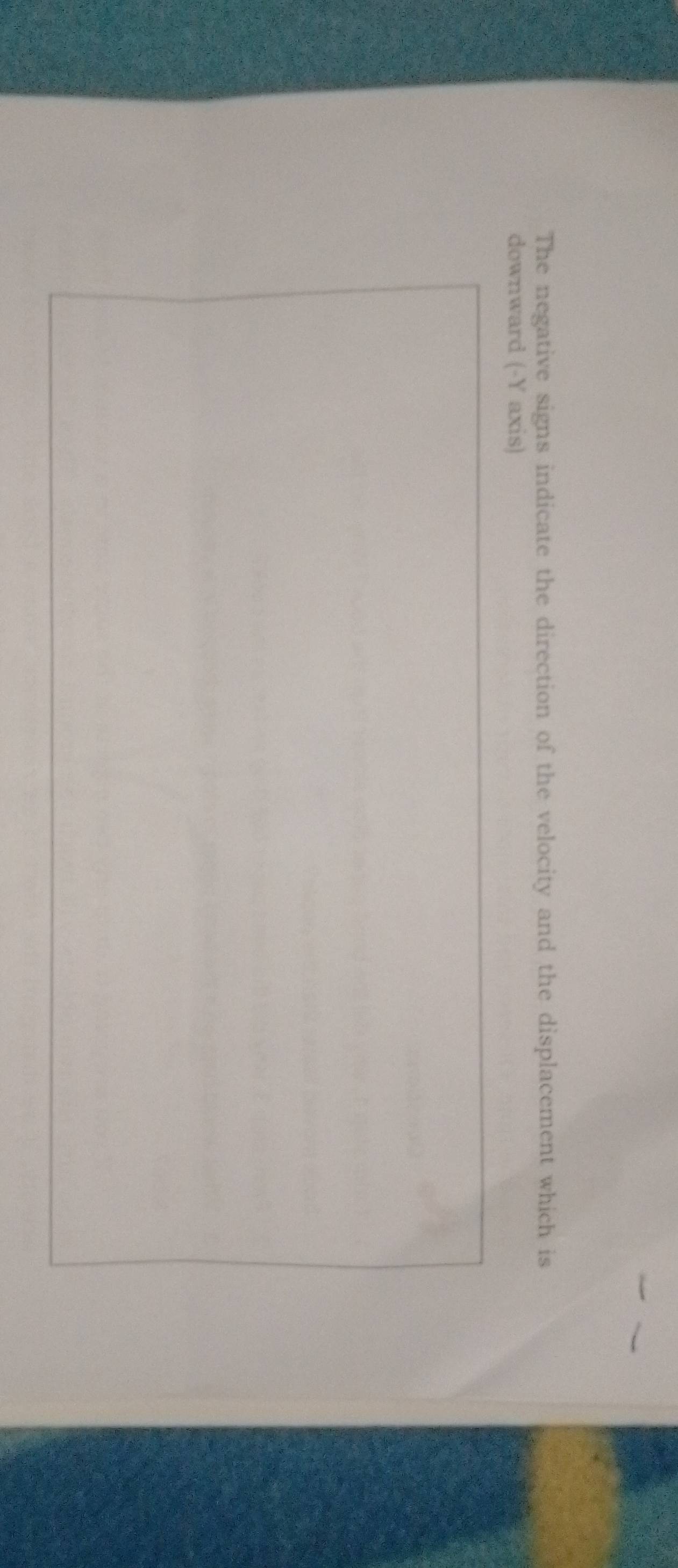 The negative signs indicate the direction of the velocity and the displacement which is 
downward (- Y axis)