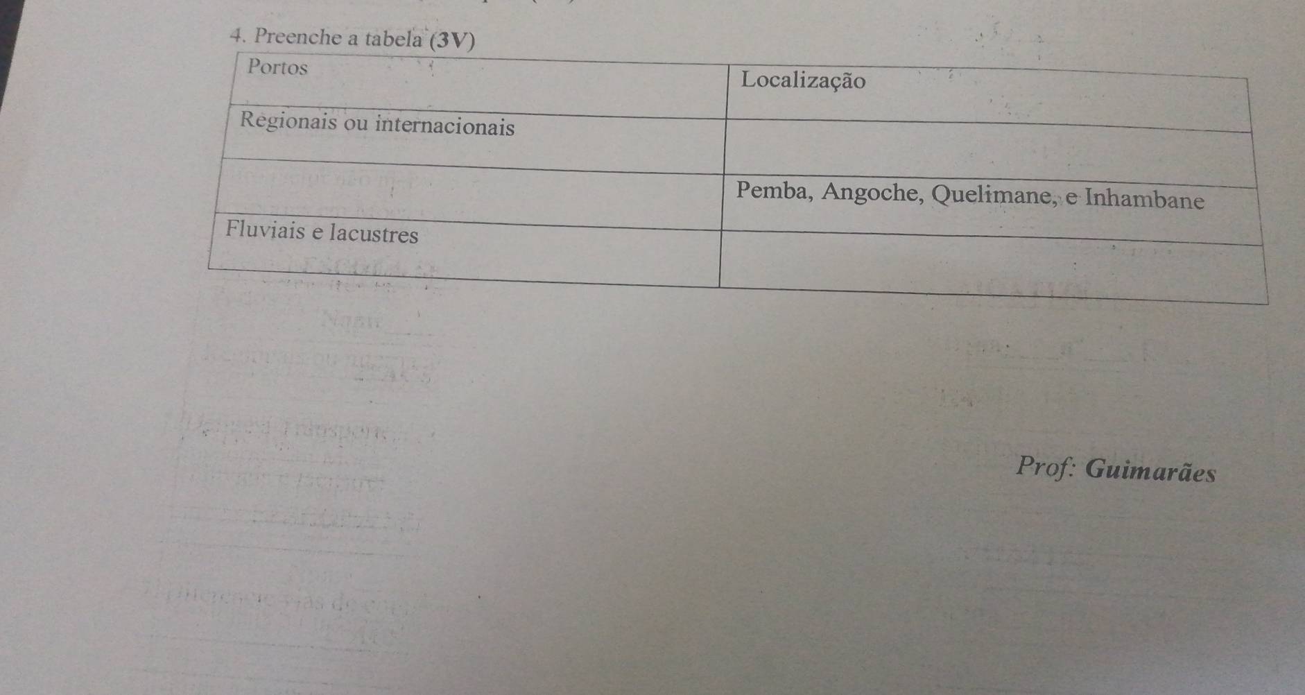 Preenche a tabela 
Prof: Guimarães