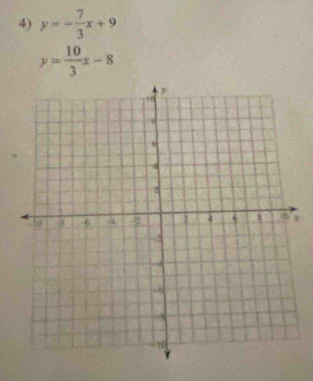 y=- 7/3 x+9
y= 10/3 x-8
x