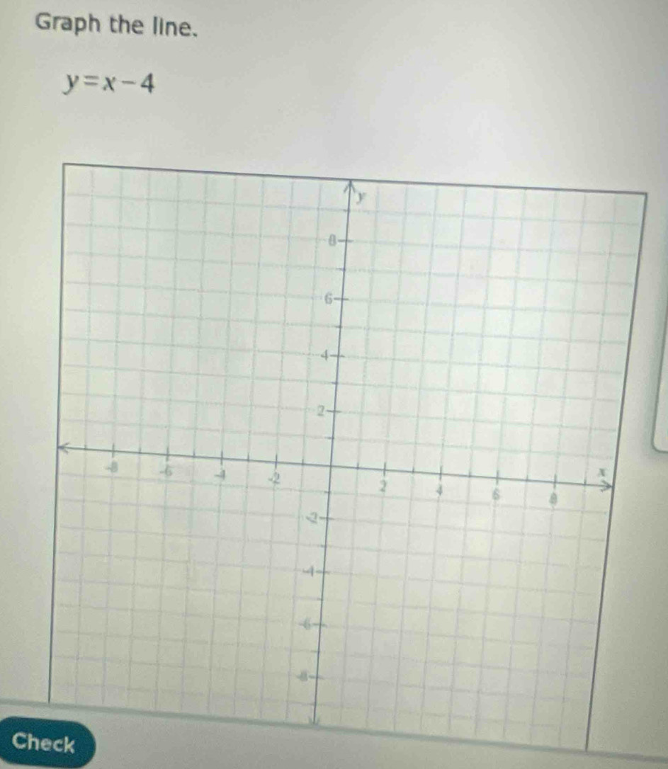 Graph the line.
y=x-4
Check