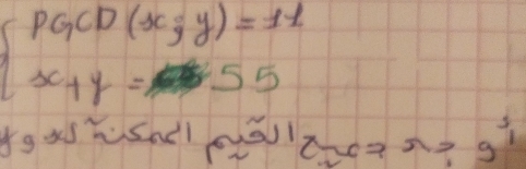 beginarrayl PGCD(x,y)=11 x+y=55endarray.