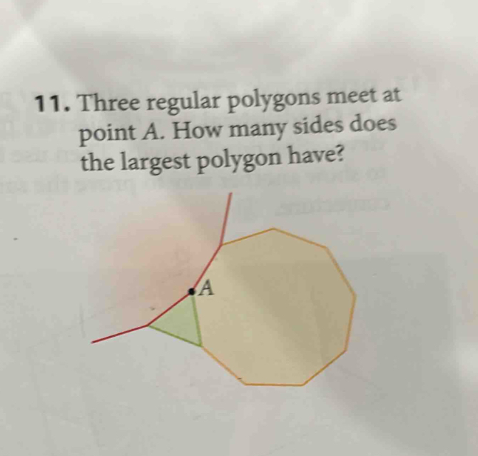 Solved: Three regular polygons meet at point A. How many sides does the ...