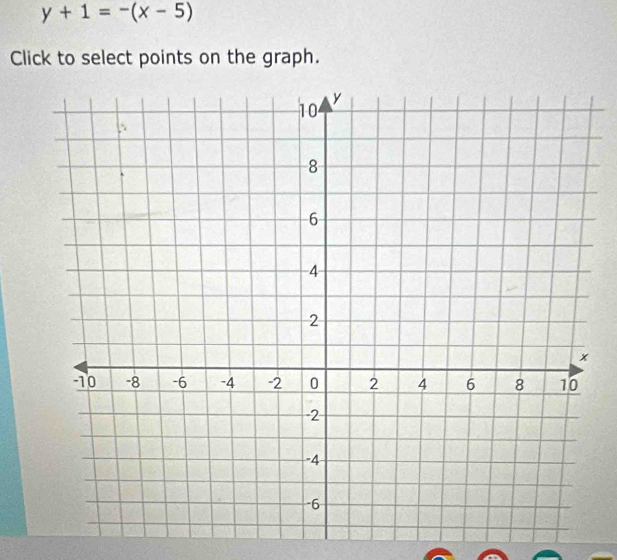 y+1=-(x-5)
Click to select points on the graph.