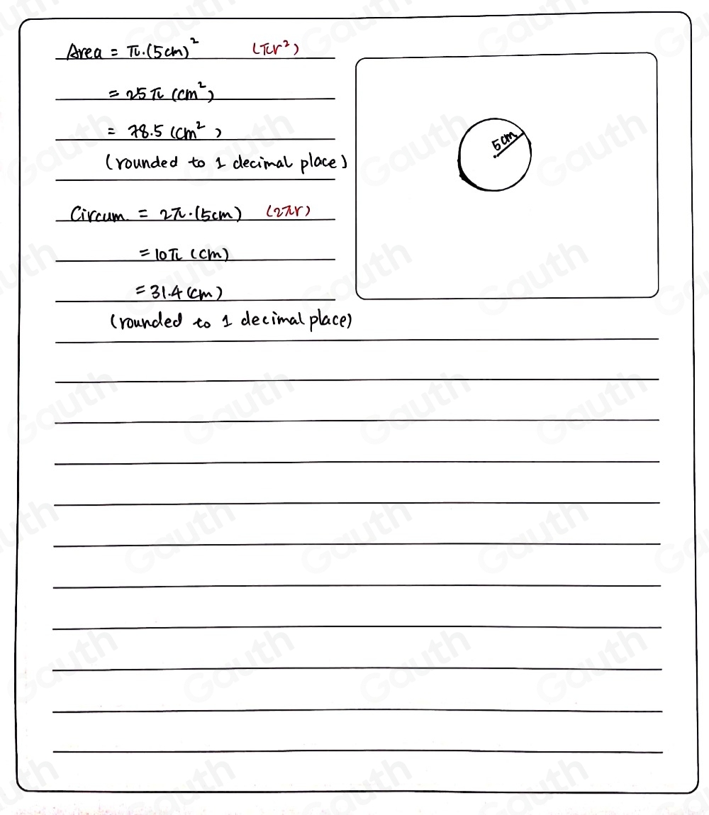 Solved: Identify area and radius/circt a. Area ir⊂ tmm _ [Math]