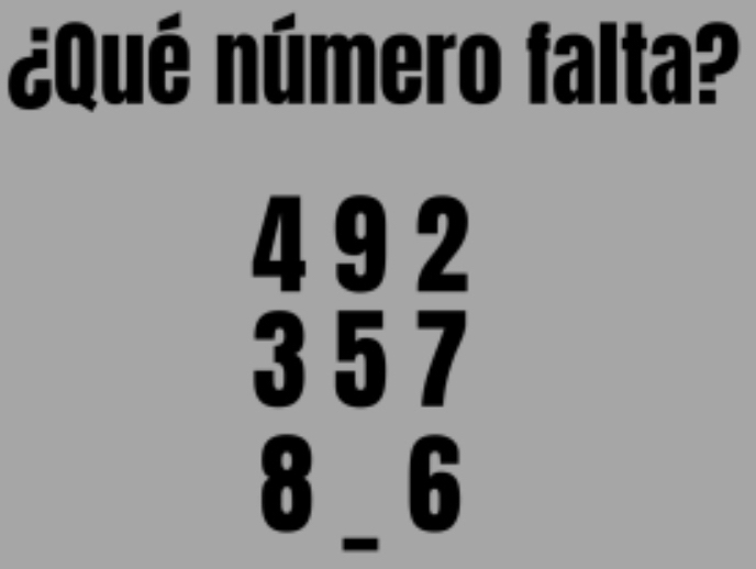 ¿Qué número falta?
4 9 2
3 5 7
8 _ 6