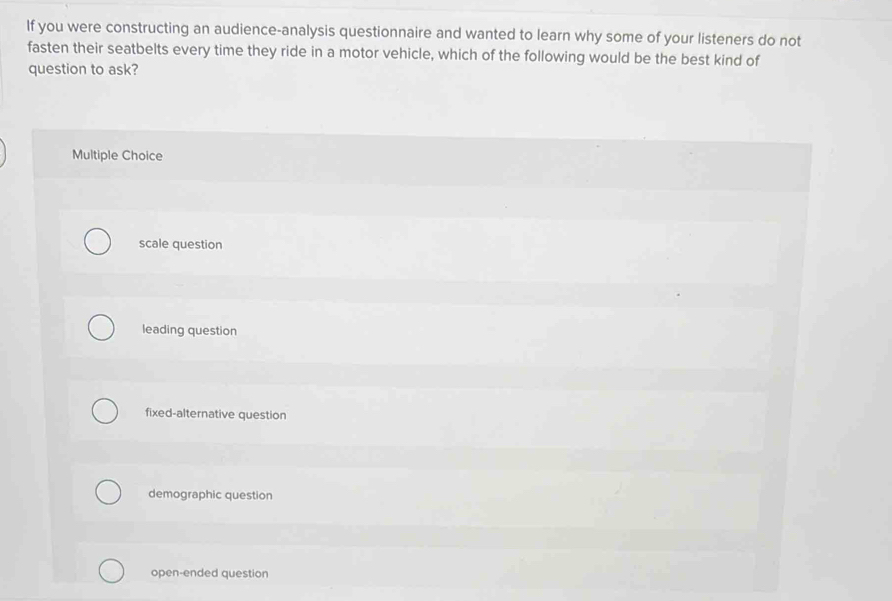 Solved: If you were constructing an audience-analysis questionnaire and ...