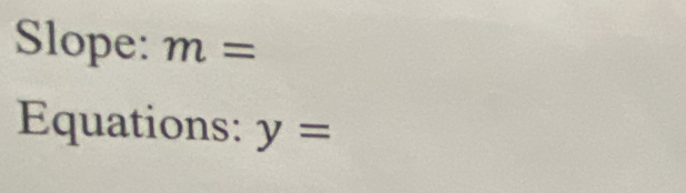 Slope: m=
Equations: y=