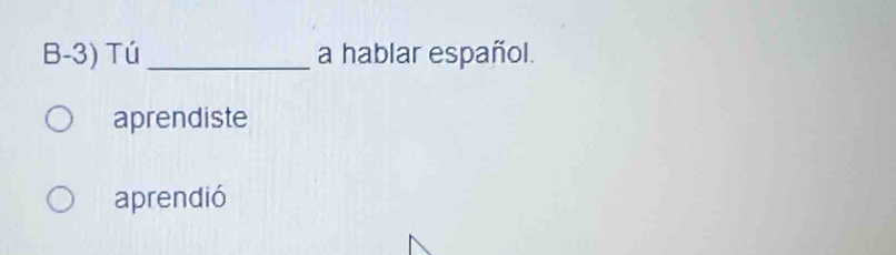 B-3) Tú _a hablar español.
aprendiste
aprendió