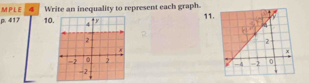 MPLE 4 Write an inequality to represent each graph. 
11.
p. 417 10