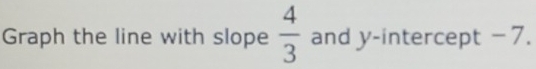 Graph the line with slope  4/3  and y-intercept −7.