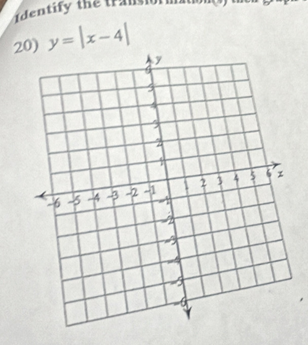 dentify the transi 
20) y=|x-4|