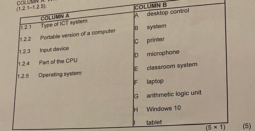 COLUMN A 
.5). 
LUMN B
(5* 1) (5)